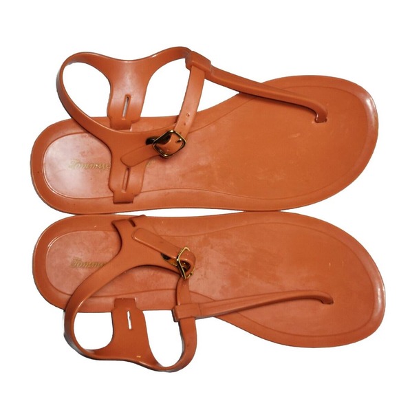 Tommy Bahama Jelly T-Strap Sandals Thongs Flip Flops Size 10 BURNT ORANGE - Picture 2 of 5